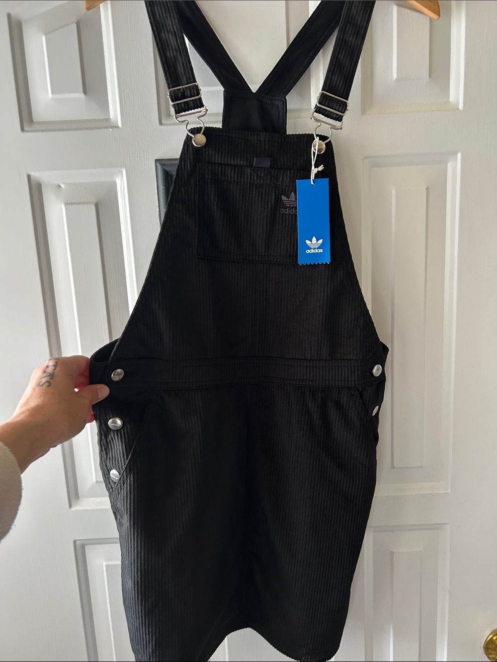 adidas Black Corduroy Pinafore Overall Dress